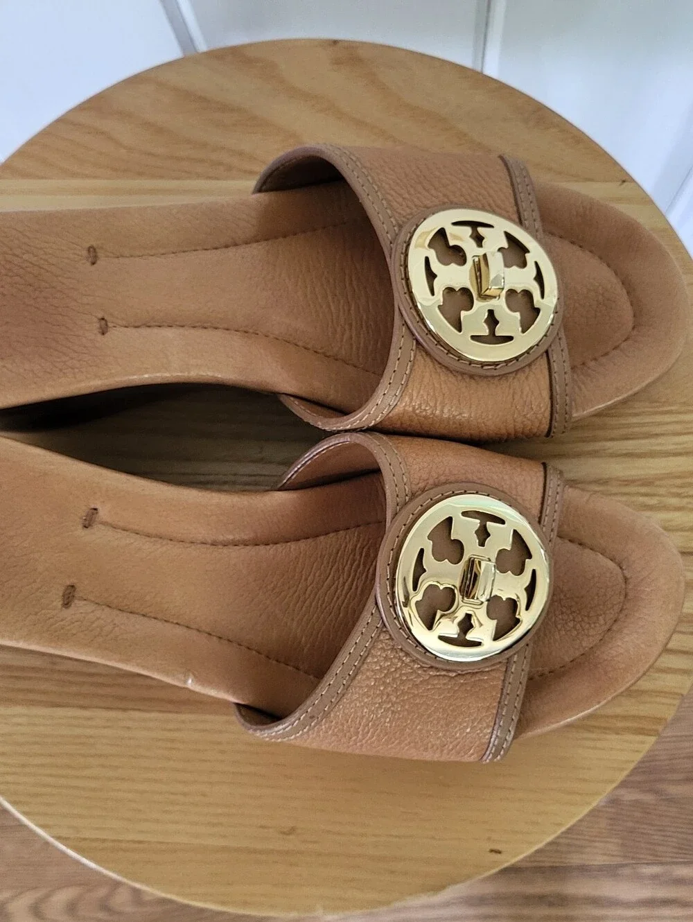 Tory Burch Tan Leather Platform Wedge Sandals